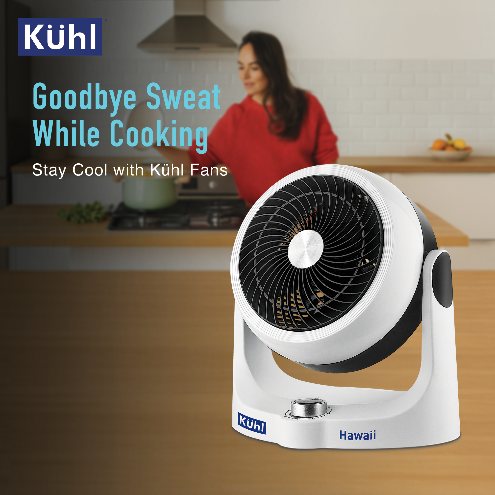 Kühl Hawaii (Desktop Swing Fan) | 3 speed control knob | Compact and lightweight | Tilt and Swing Function & Low Noise