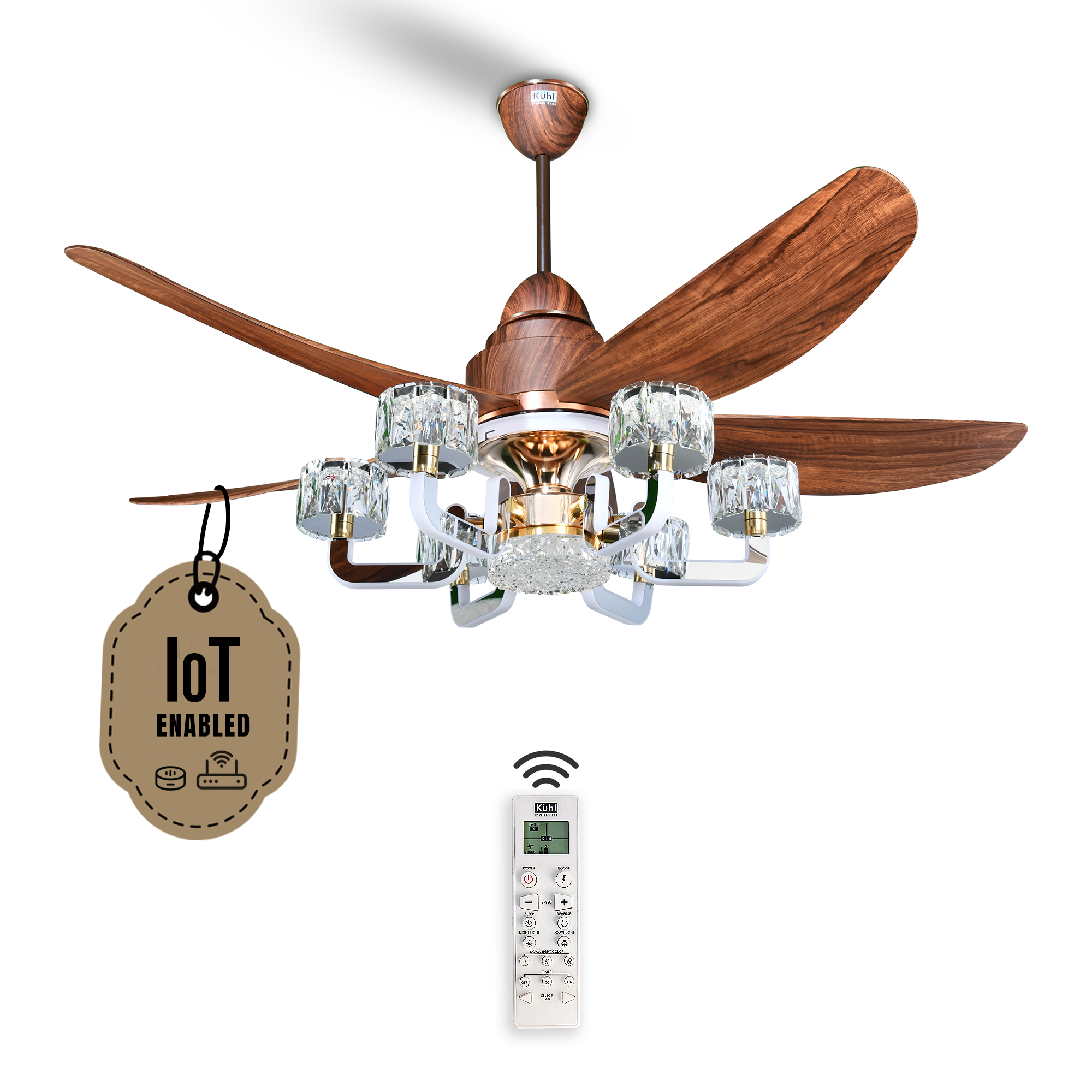 Kühl Centauri 5 BLDC 1320mm Ceiling Fan | Next-Gen BLDC Motor | Saves Up to 65% Electricity | Operates on Smart Phone, Remote, IoT/ Wi-Fi and Alexa/ Voice Control | 38W | 35W Chandelier | BEE 5-Star & ISI Certified