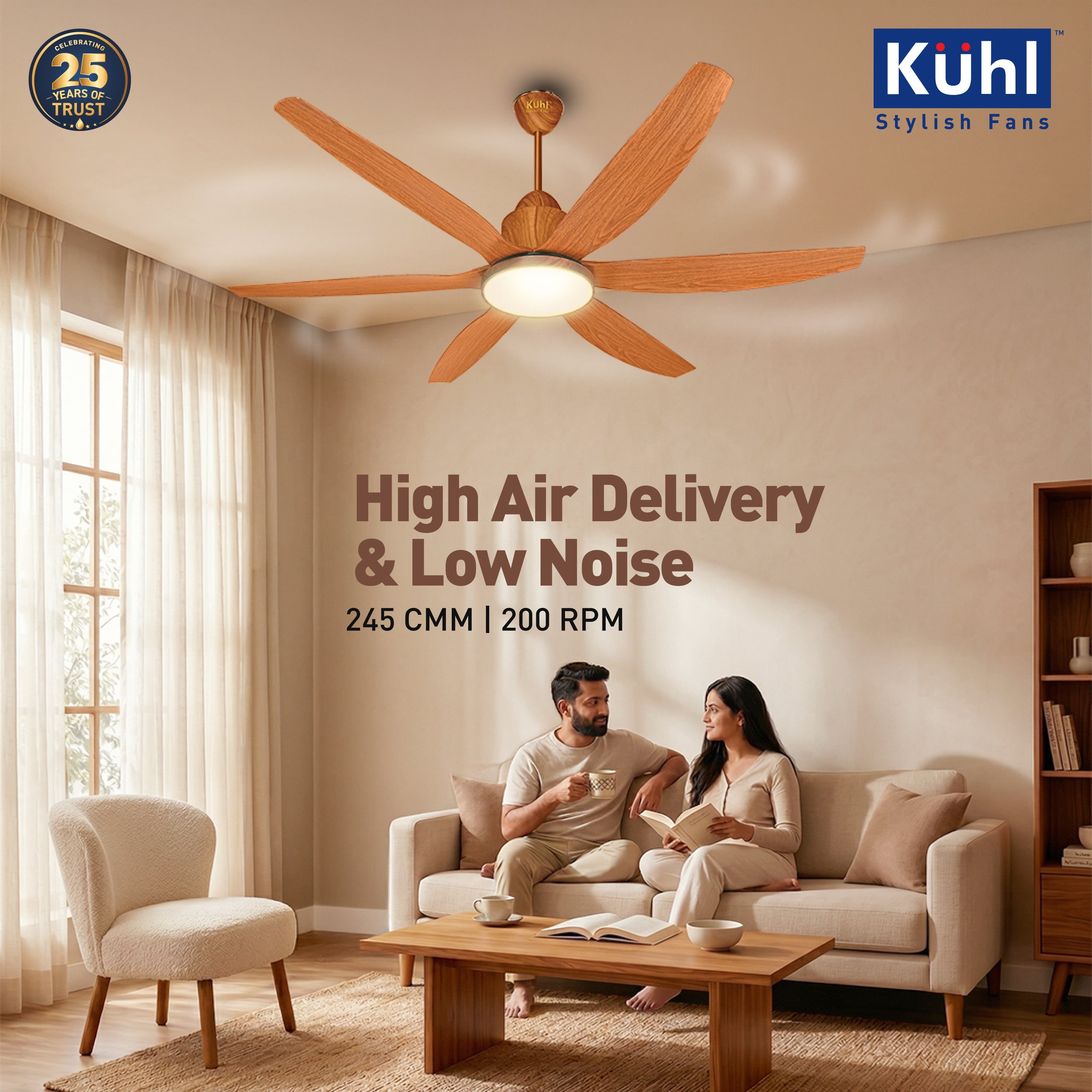 Kühl Galaxis Star G6 BLDC 1400mm Ceiling Fan | Next-Gen BLDC Motor | Saves Up to 65% Electricity | Operates on Smart Phone, Remote, IoT/ Wi-Fi and Alexa/ Voice Control | 32W | 3-Colour Down Light | BEE 5-Star & ISI Certified