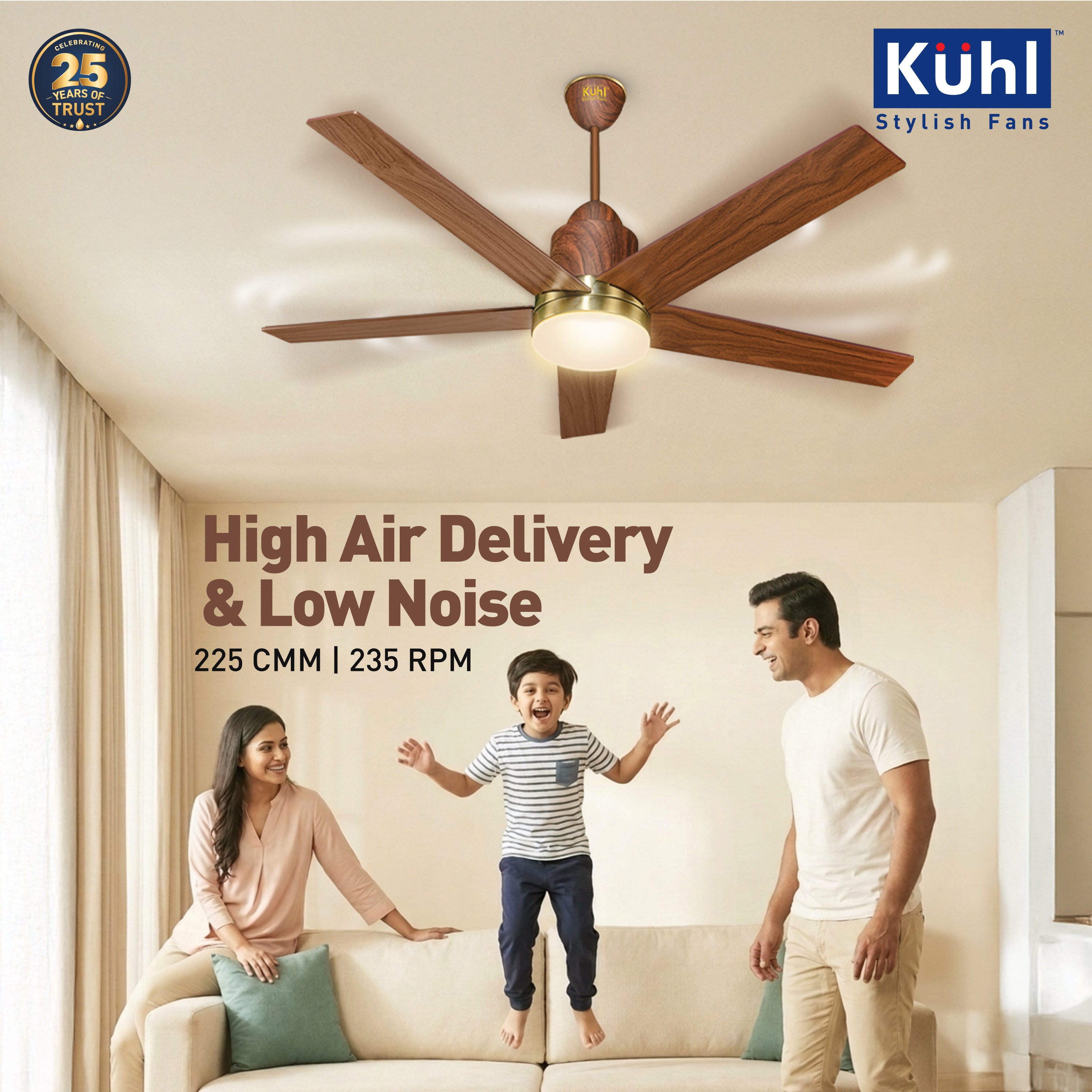 Kühl Luxus Super BLDC 1320mm Ceiling Fan | Next-Gen BLDC Motor | Saves Up to 65% Electricity | Operates on Smart Phone, Remote, IoT/ Wi-Fi and Alexa/ Voice Control | 30W | 3-Colour Down Light | BEE 5-Star & ISI Certified