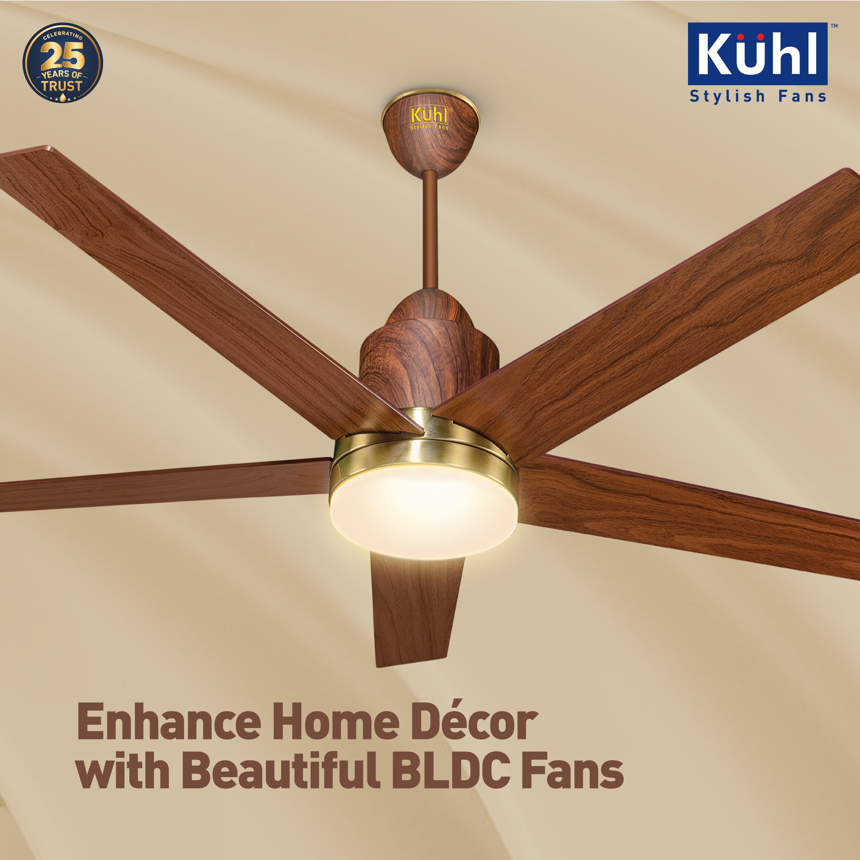 Kühl Luxus Super BLDC 1320mm Ceiling Fan | Next-Gen BLDC Motor | Saves Up to 65% Electricity | Operates on Smart Phone, Remote, IoT/ Wi-Fi and Alexa/ Voice Control | 30W | 3-Colour Down Light | BEE 5-Star & ISI Certified