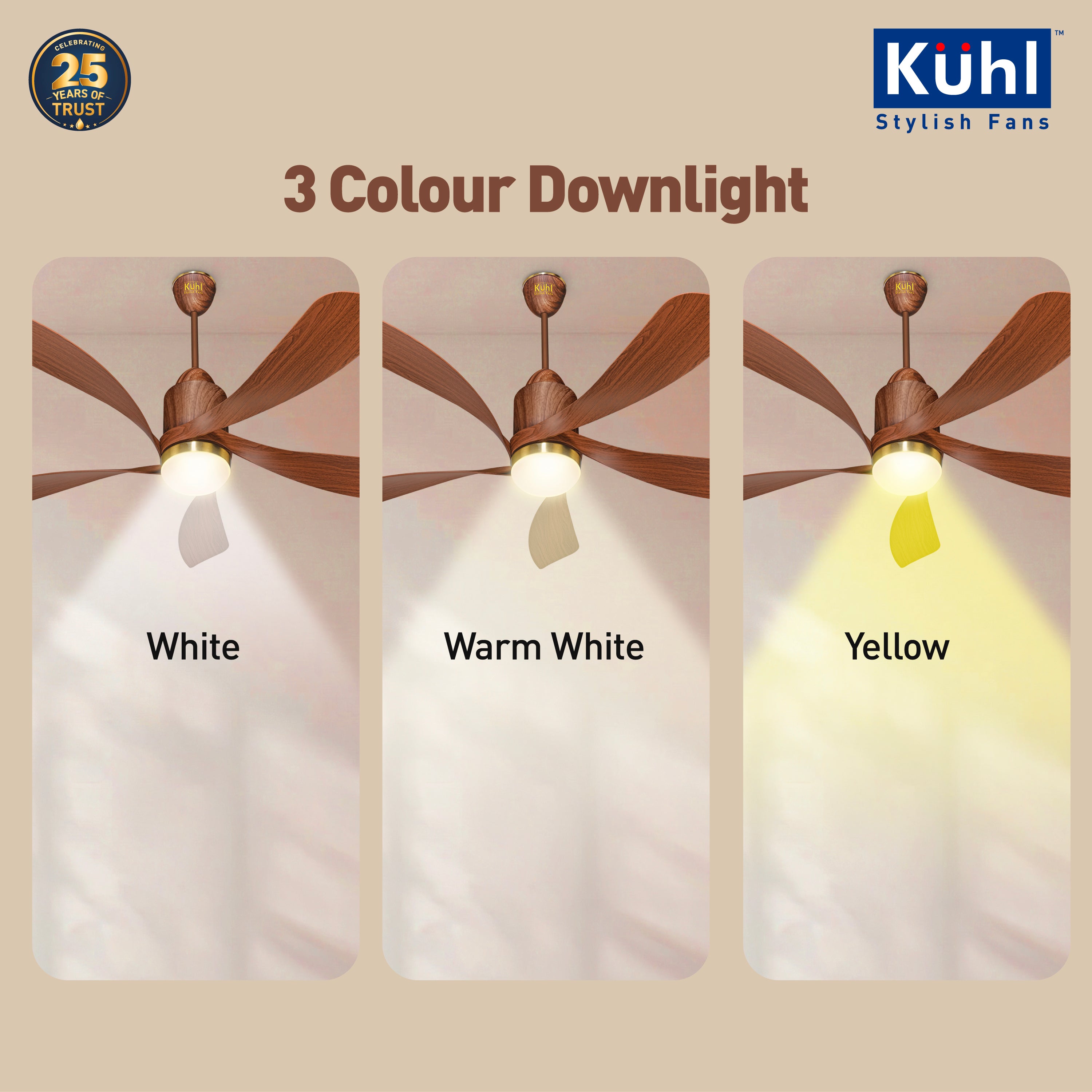 Kühl Luxus Twist BLDC 1320mm Ceiling Fan | Next-Gen BLDC Motor | Saves Up to 65% Electricity | Operates on Smart Phone, Remote, IoT/ Wi-Fi and Alexa/ Voice Control | 30W | 3-Colour Down Light | BEE 5-Star & ISI Certified