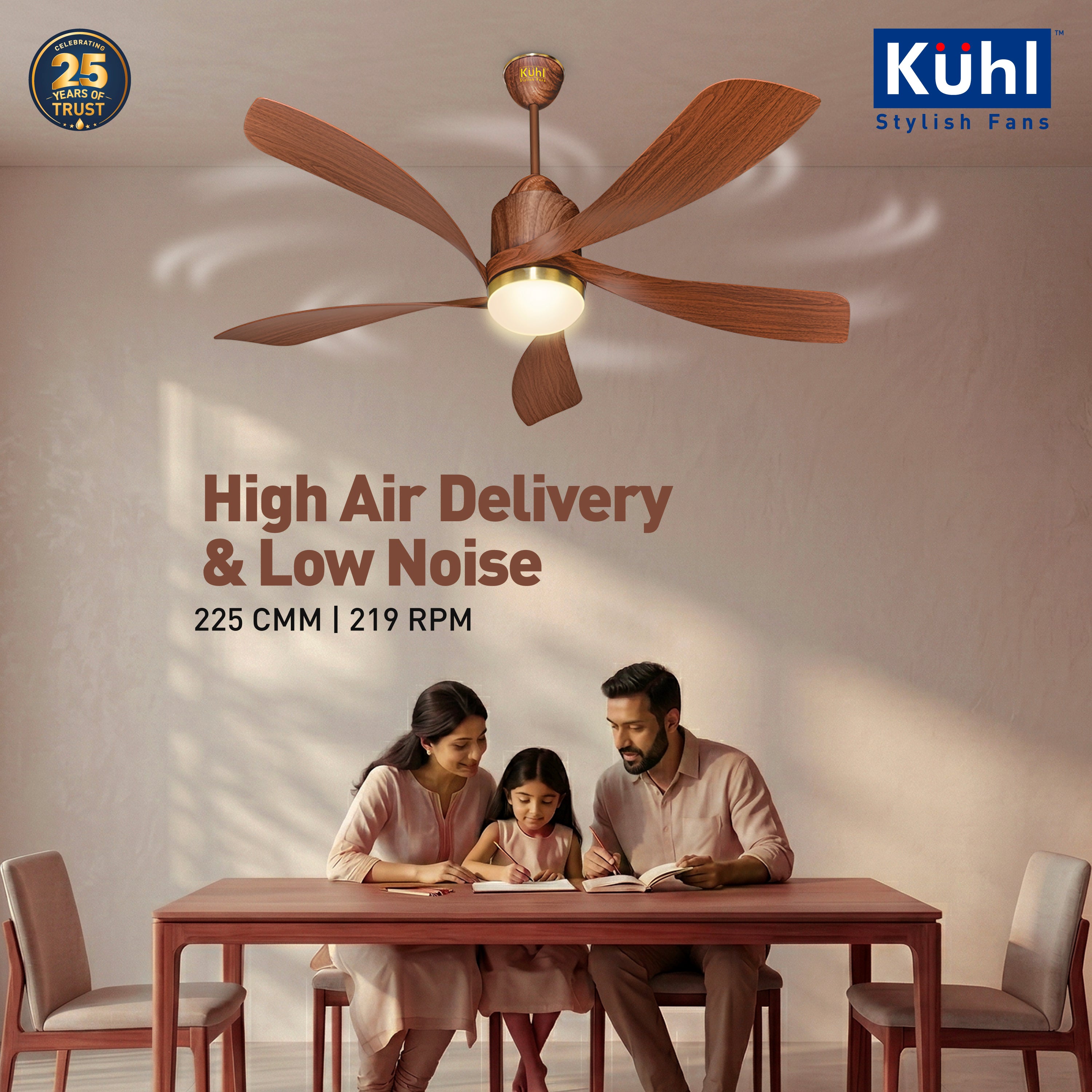 Kühl Luxus Twist BLDC 1320mm Ceiling Fan | Next-Gen BLDC Motor | Saves Up to 65% Electricity | Operates on Smart Phone, Remote, IoT/ Wi-Fi and Alexa/ Voice Control | 30W | 3-Colour Down Light | BEE 5-Star & ISI Certified