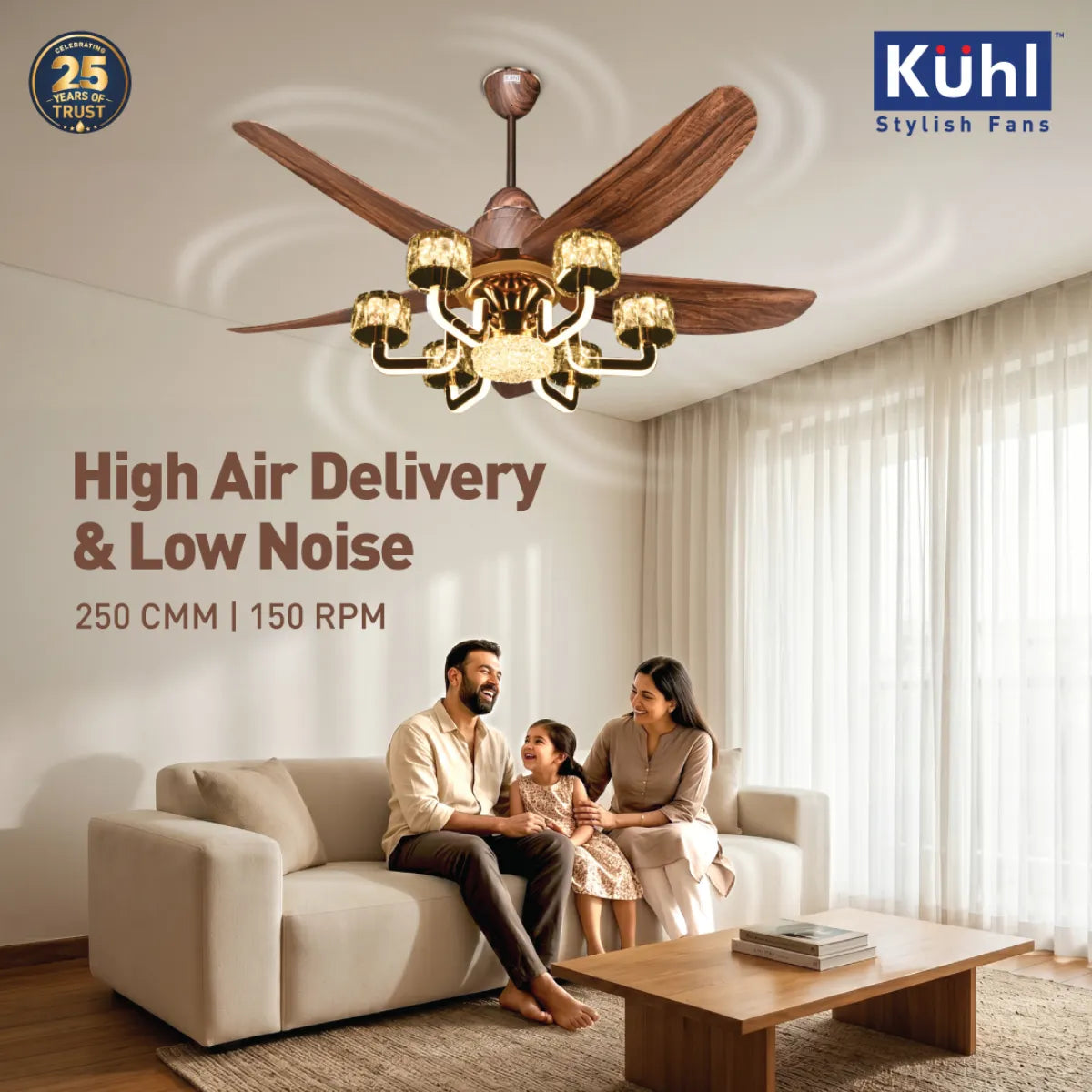 Kühl Centauri 5 BLDC 1320mm Ceiling Fan | Next-Gen BLDC Motor | Saves Up to 65% Electricity | Operates on Smart Phone, Remote, IoT/ Wi-Fi and Alexa/ Voice Control | 38W | 35W Chandelier | BEE 5-Star & ISI Certified