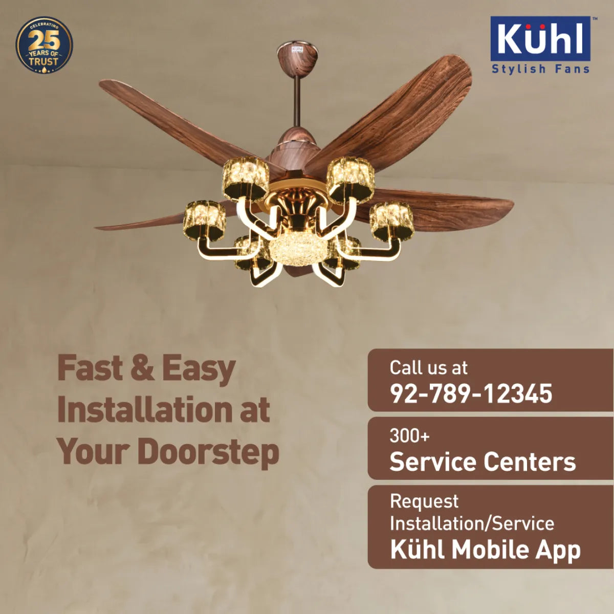 Kühl Centauri 5 BLDC 1320mm Ceiling Fan | Next-Gen BLDC Motor | Saves Up to 65% Electricity | Operates on Smart Phone, Remote, IoT/ Wi-Fi and Alexa/ Voice Control | 38W | 35W Chandelier | BEE 5-Star & ISI Certified