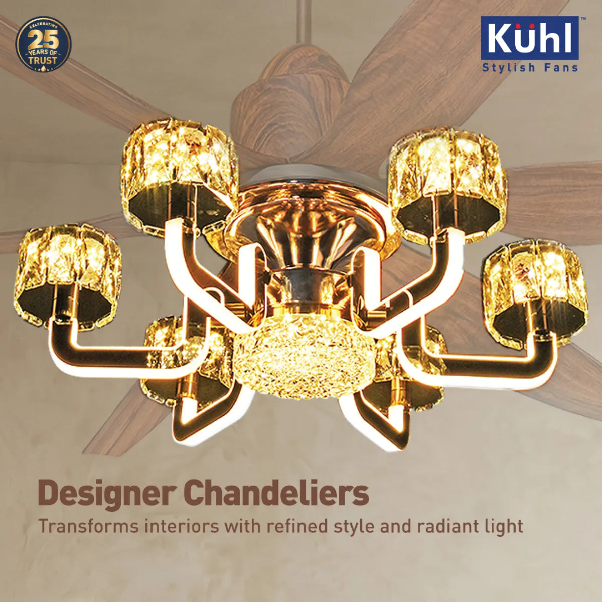 Kühl Centauri 6 BLDC 1670mm Ceiling Fan | Next-Gen BLDC Motor | Saves Up to 65% Electricity | Operates on Smart Phone, Remote, IoT/ Wi-Fi and Alexa/ Voice Control | 37W | 35W Chandelier | High Airflow | 5-Year Motor Warranty