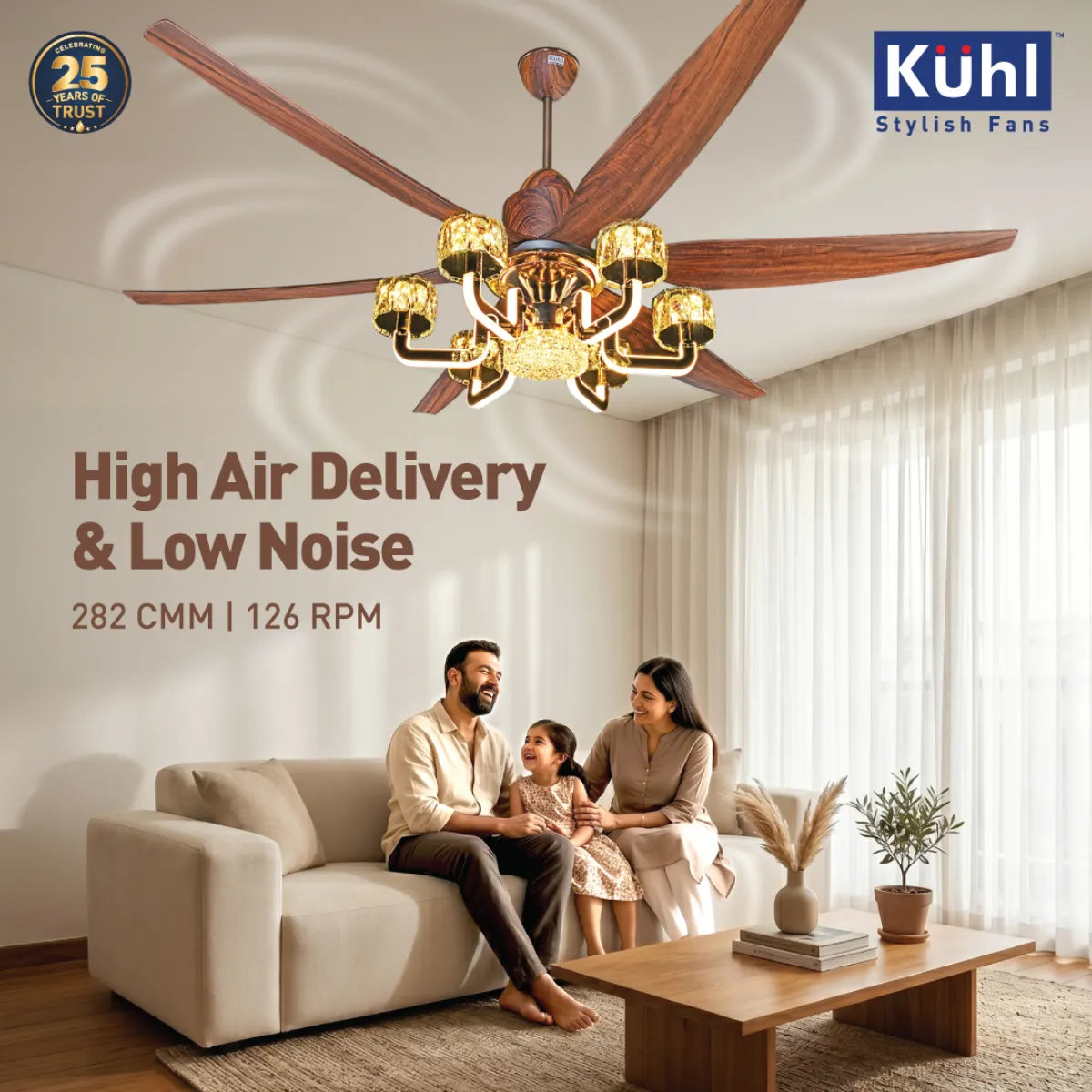 Kühl Centauri 6 BLDC 1670mm Ceiling Fan | Next-Gen BLDC Motor | Saves Up to 65% Electricity | Operates on Smart Phone, Remote, IoT/ Wi-Fi and Alexa/ Voice Control | 37W | 35W Chandelier | High Airflow | 5-Year Motor Warranty