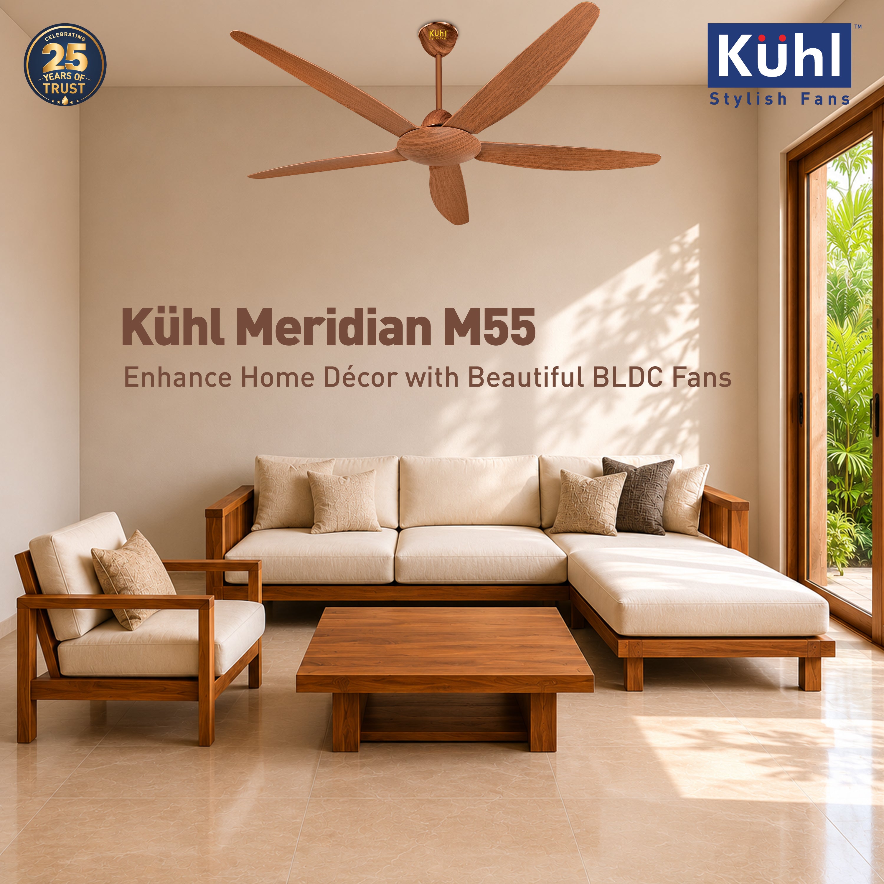 Kühl Meridian M55 BLDC 1400mm Ceiling Fan | Next-Gen BLDC Motor | Saves Up to 65% Electricity | Operates on Smart Phone, Remote, IoT/ Wi-Fi and Alexa/ Voice Control | 32W | BEE 5-Star & ISI Certified | High Airflow