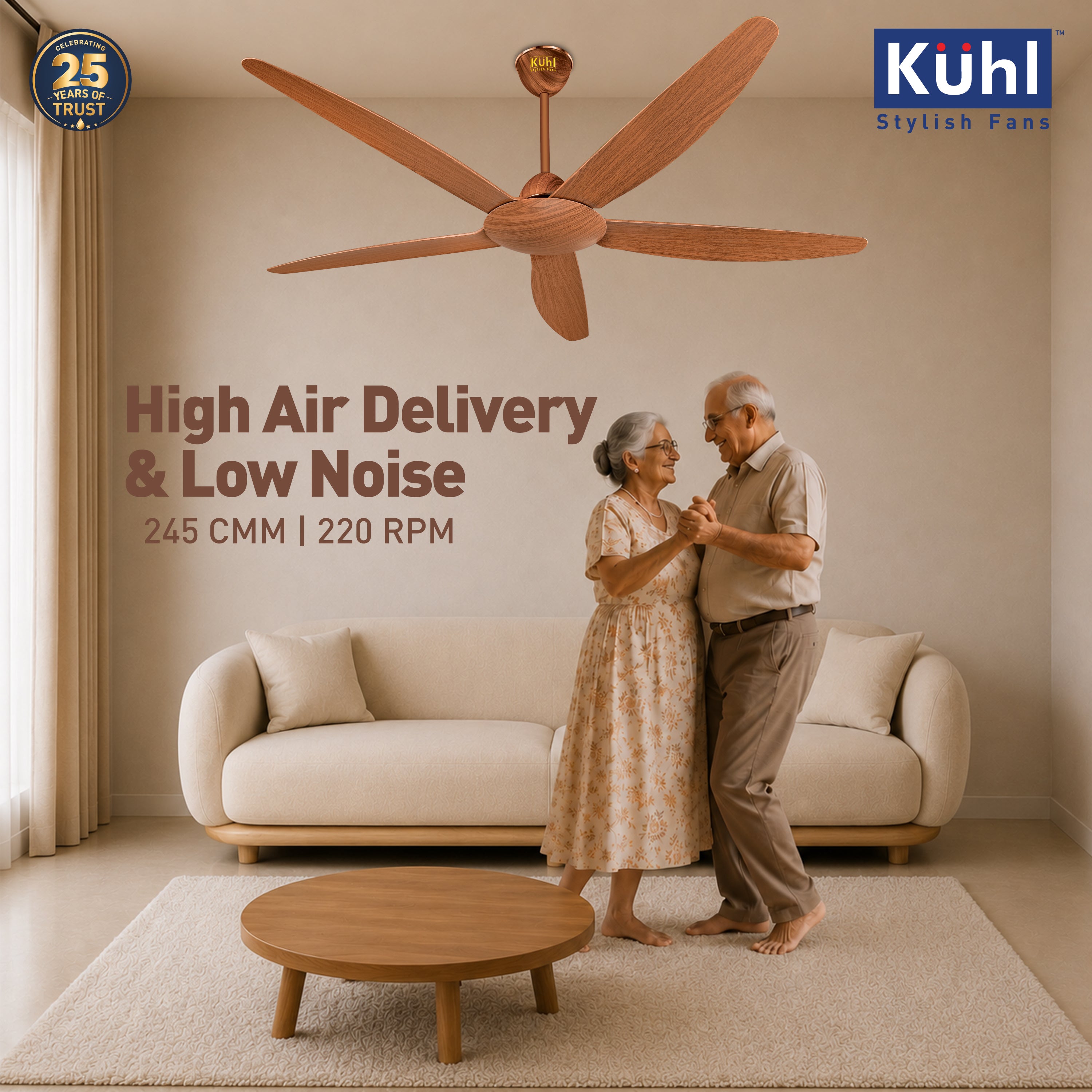 Kühl Meridian M55 BLDC 1400mm Ceiling Fan | Next-Gen BLDC Motor | Saves Up to 65% Electricity | Operates on Smart Phone, Remote, IoT/ Wi-Fi and Alexa/ Voice Control | 32W | BEE 5-Star & ISI Certified | High Airflow