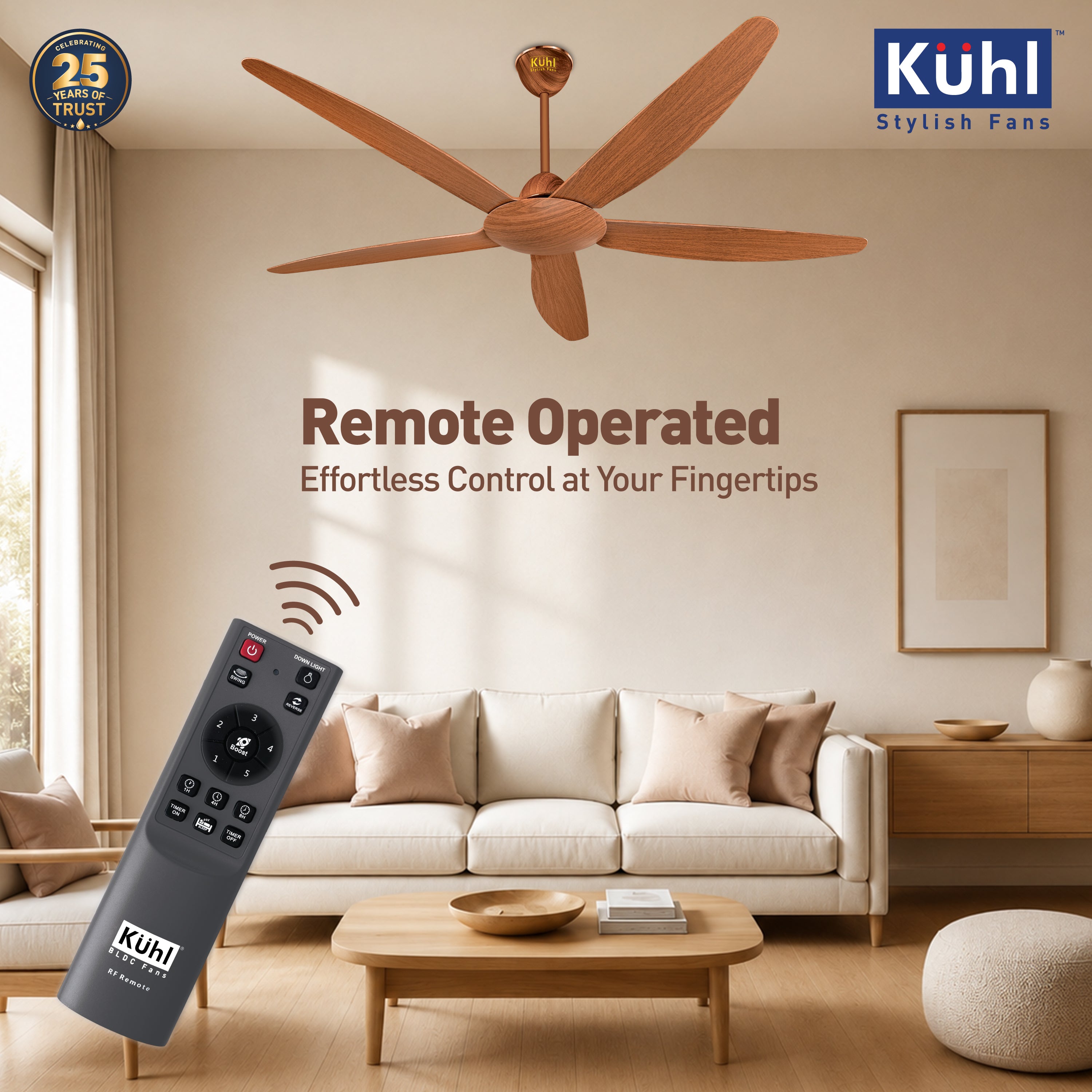 Kühl Meridian M55 BLDC 1400mm Ceiling Fan | Next-Gen BLDC Motor | Saves Up to 65% Electricity | Operates on Smart Phone, Remote, IoT/ Wi-Fi and Alexa/ Voice Control | 32W | BEE 5-Star & ISI Certified | High Airflow