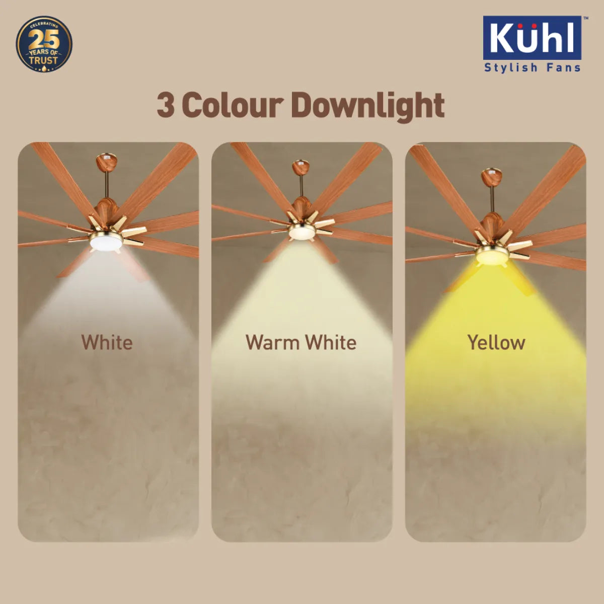 Kühl Platin Star BLDC 1550mm Ceiling Fan | Next-Gen BLDC Motor | Saves Up to 65% Electricity | Operates on Smart Phone, Remote, IoT/ Wi-Fi and Alexa/ Voice Control | 35W | 3-Colour Down Light