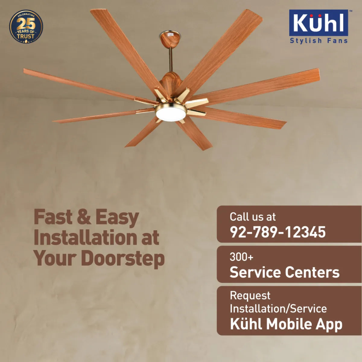 Kühl Platin Star BLDC 1550mm Ceiling Fan | Next-Gen BLDC Motor | Saves Up to 65% Electricity | Operates on Smart Phone, Remote, IoT/ Wi-Fi and Alexa/ Voice Control | 35W | 3-Colour Down Light