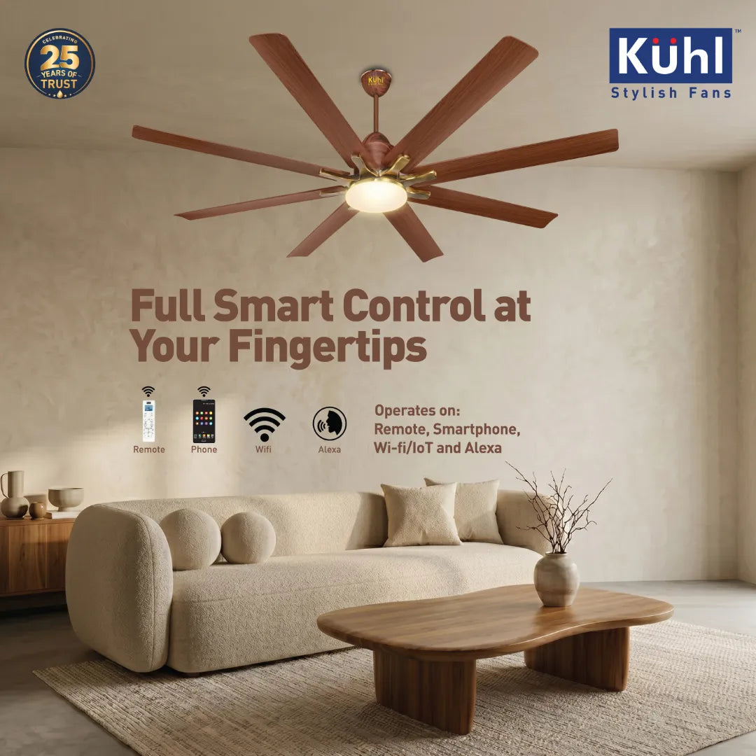 Kühl Polariz Star 66 BLDC 1650mm Ceiling Fan | Next-Gen BLDC Motor | Saves Up to 65% Electricity | Operates on Smart Phone, Remote, IoT/ Wi-Fi and Alexa/ Voice Control | 35W | 3-Colour Down Light