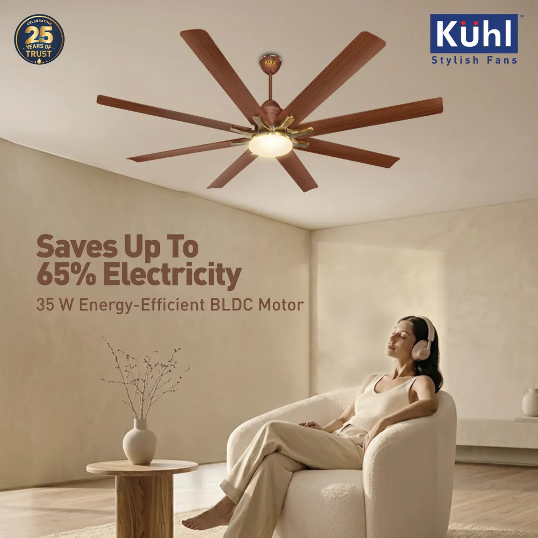 Kühl Polariz Star 66 BLDC 1650mm Ceiling Fan | Next-Gen BLDC Motor | Saves Up to 65% Electricity | Operates on Smart Phone, Remote, IoT/ Wi-Fi and Alexa/ Voice Control | 35W | 3-Colour Down Light