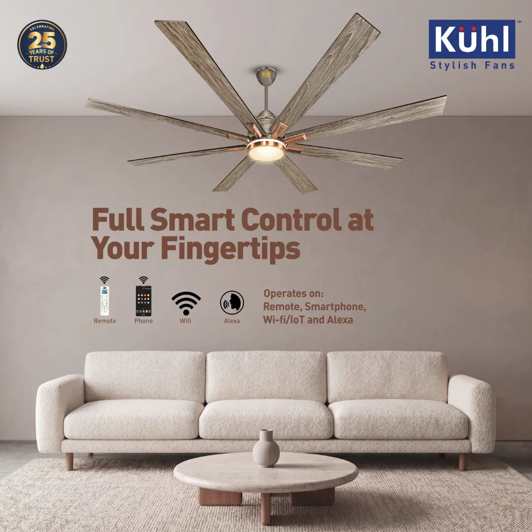 Kühl Polariz Super 72 BLDC 1800mm Ceiling Fan | Next-Gen BLDC Motor | Saves Up to 65% Electricity | Operates on Smart Phone, Remote, IoT/ Wi-Fi and Alexa/ Voice Control | 35W | 3-Colour Down Light | High Airflow