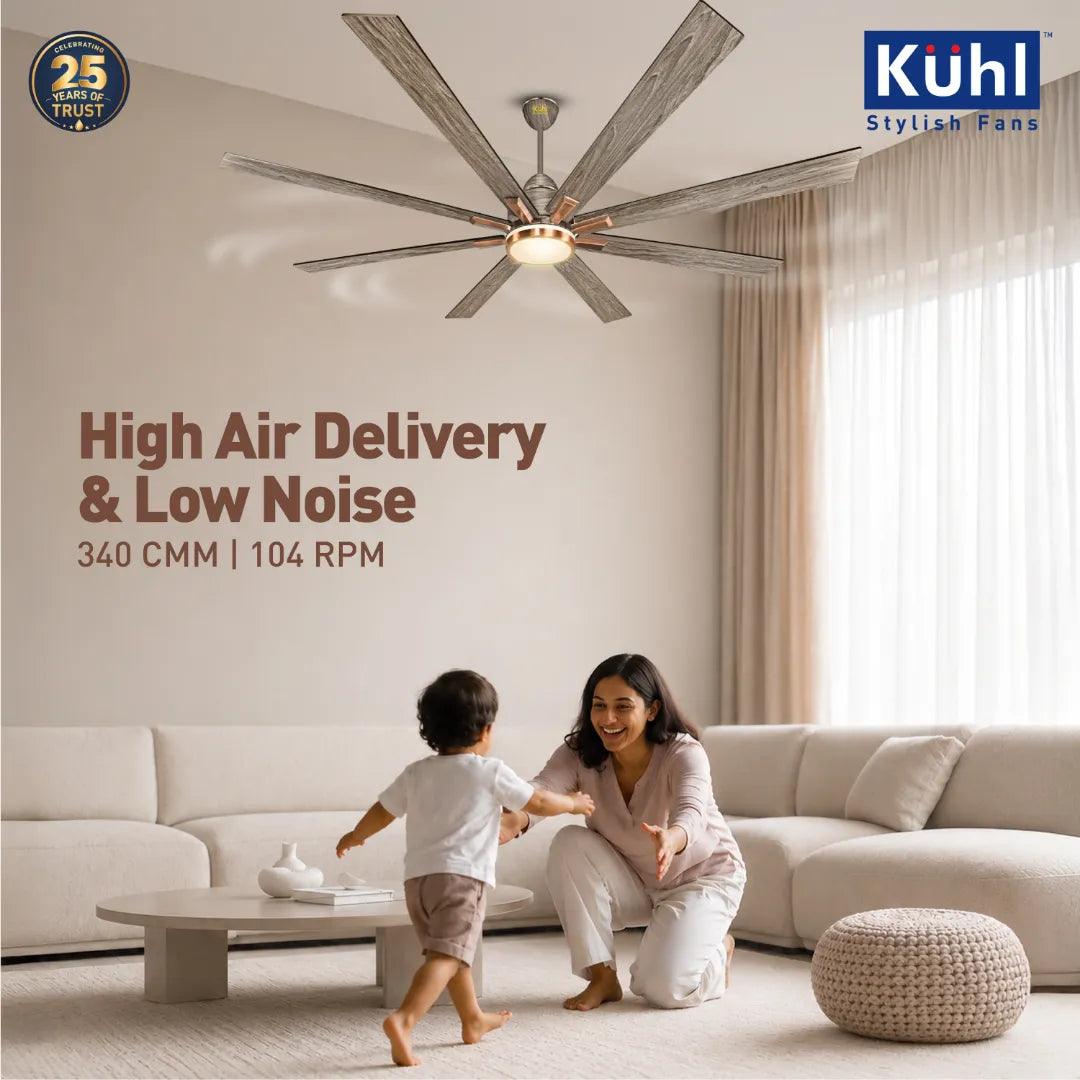 Kühl Polariz Super 72 BLDC 1800mm Ceiling Fan | Next-Gen BLDC Motor | Saves Up to 65% Electricity | Operates on Smart Phone, Remote, IoT/ Wi-Fi and Alexa/ Voice Control | 35W | 3-Colour Down Light | High Airflow