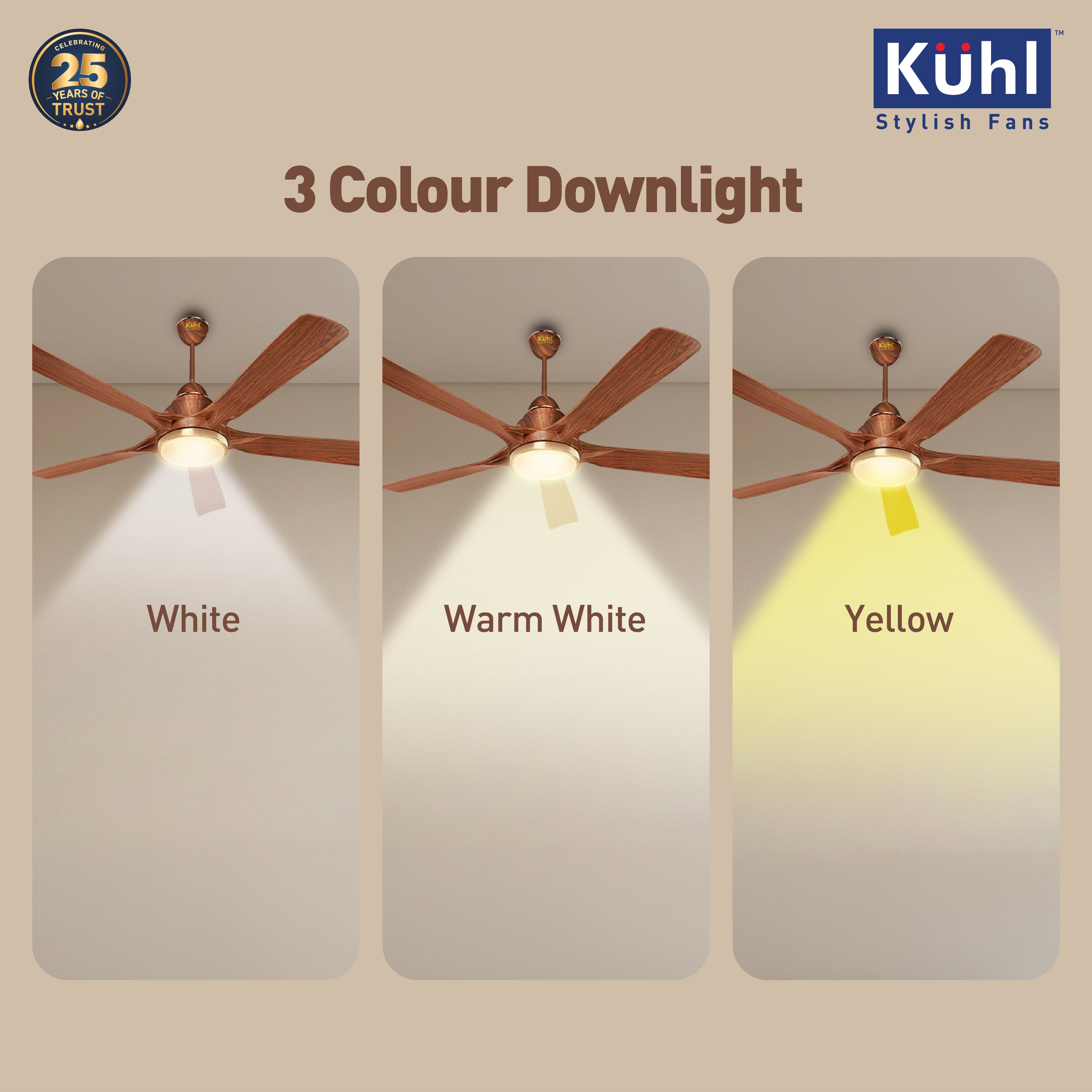 Kühl Luxus Plus BLDC 1400mm Ceiling Fan | Next-Gen BLDC Motor | Saves Up to 65% Electricity | Operates on Smart Phone, Remote, IoT/ Wi-Fi and Alexa/ Voice Control | 32W | 3-Colour Down Light | BEE 5-Star & ISI Certified