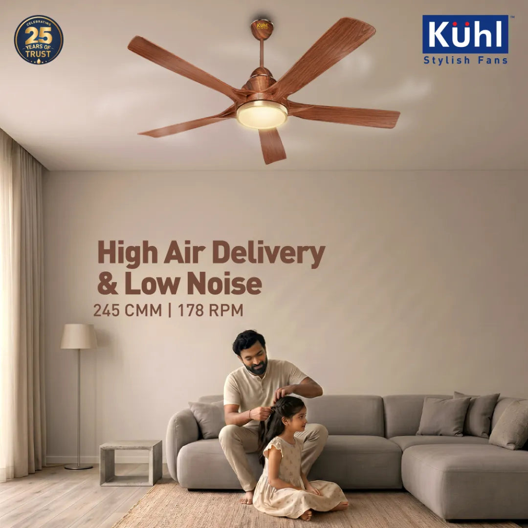 Kühl Luxus Plus BLDC 1400mm Ceiling Fan | Next-Gen BLDC Motor | Saves Up to 65% Electricity | Operates on Smart Phone, Remote, IoT/ Wi-Fi and Alexa/ Voice Control | 32W | 3-Colour Down Light | BEE 5-Star & ISI Certified