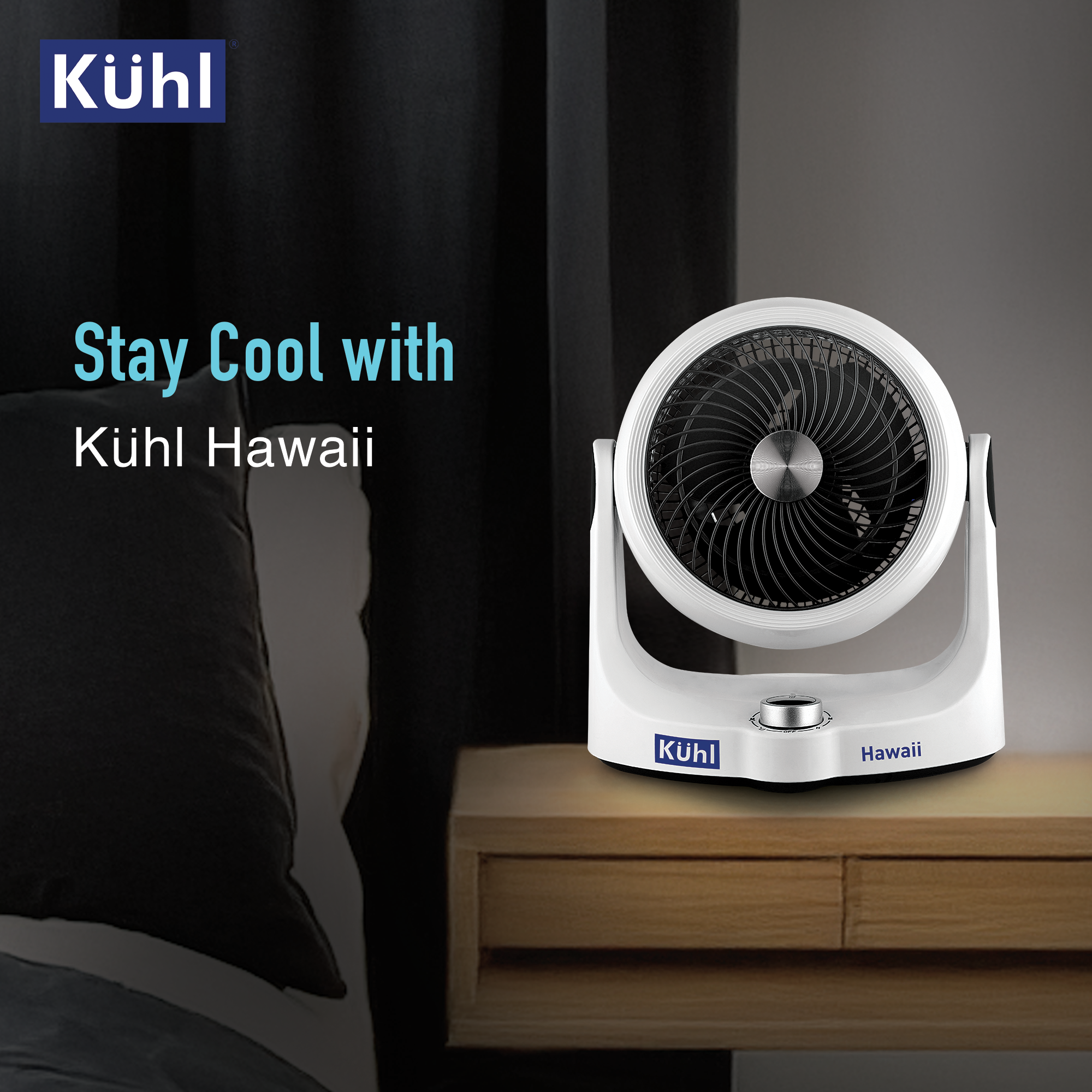 Kühl Hawaii (Desktop Swing Fan) | 3 speed control knob | Compact and lightweight | Tilt and Swing Function & Low Noise