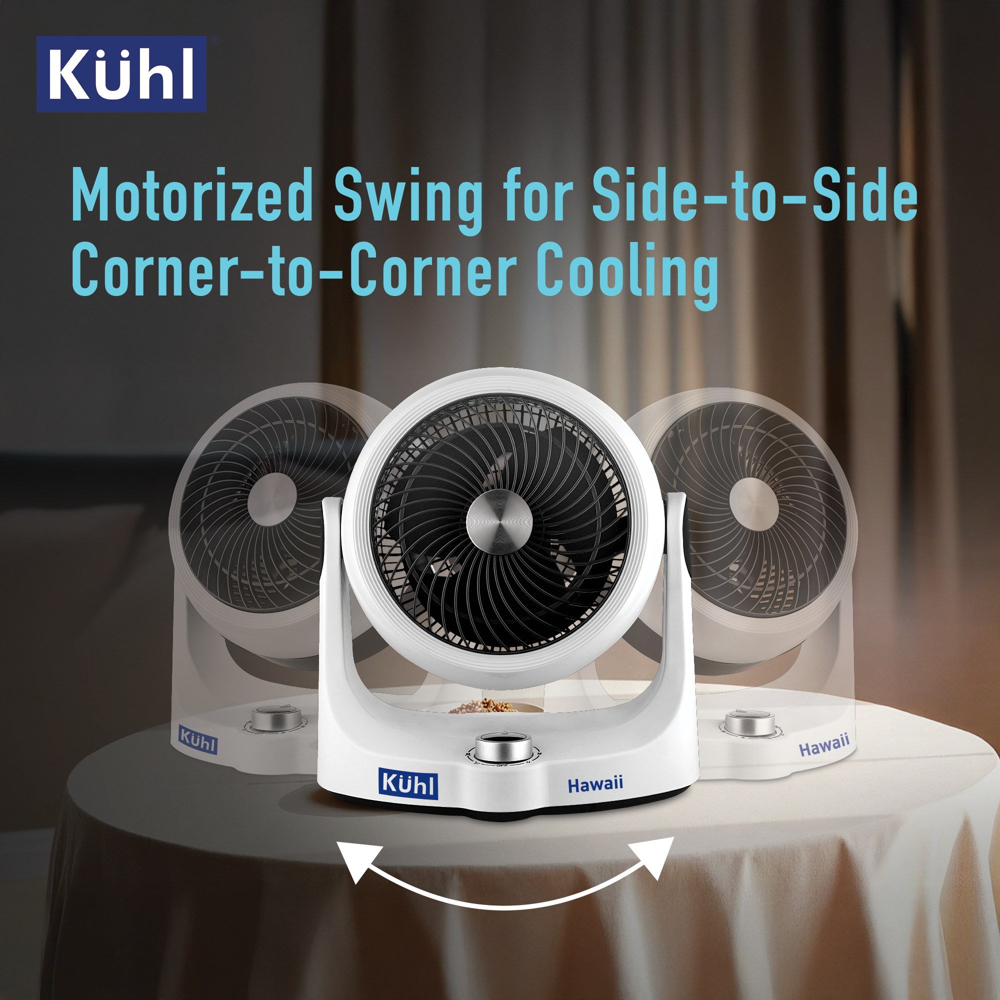 Kühl Hawaii (Desktop Swing Fan) | 3 speed control knob | Compact and lightweight | Tilt and Swing Function & Low Noise
