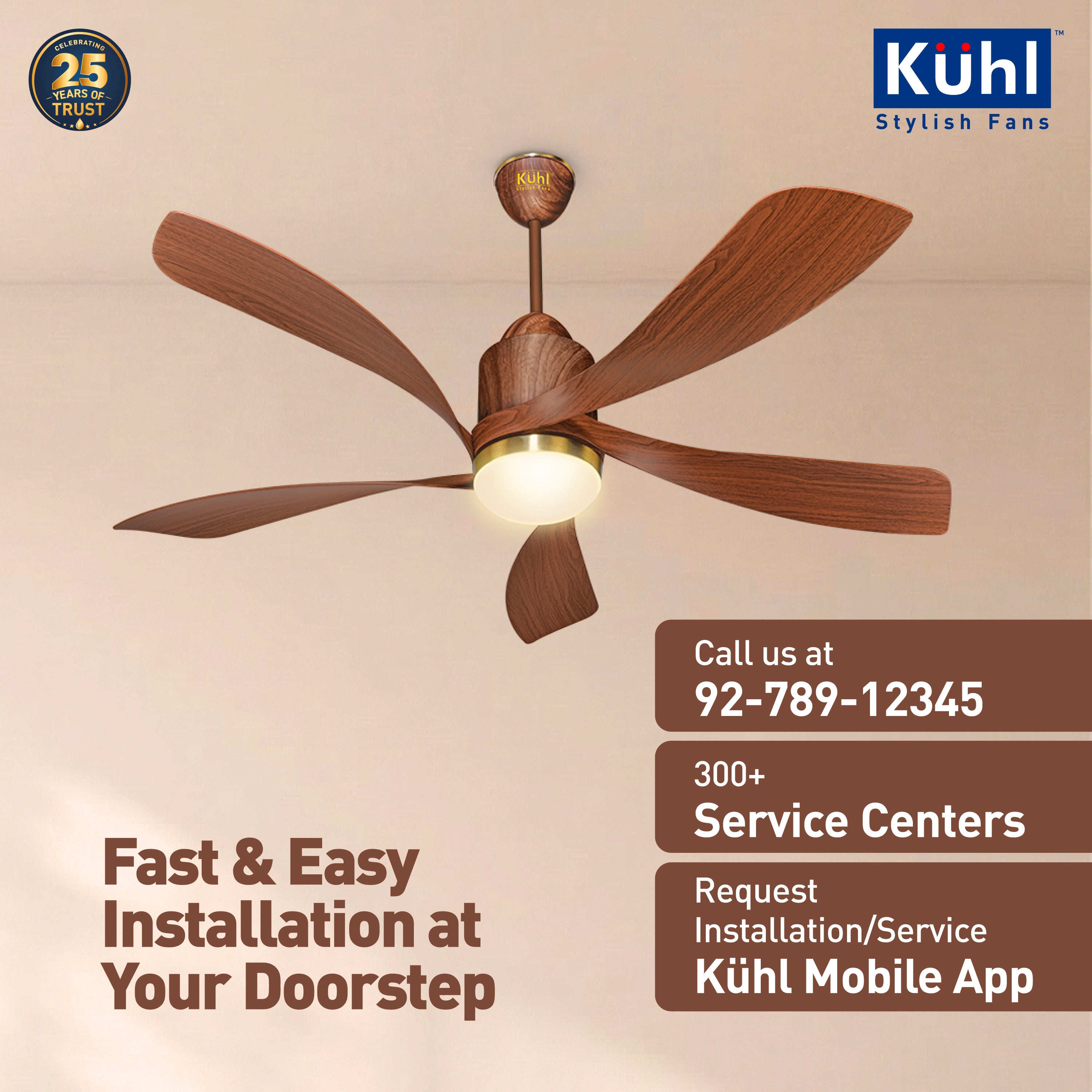 Kühl Luxus Twist BLDC 1320mm Ceiling Fan | Next-Gen BLDC Motor | Saves Up to 65% Electricity | Operates on Smart Phone, Remote, IoT/ Wi-Fi and Alexa/ Voice Control | 30W | 3-Colour Down Light | BEE 5-Star &amp; ISI Certified