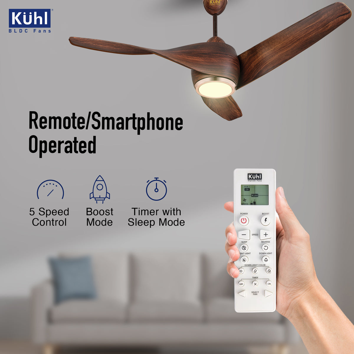 KUHL Twist L3 65% Power Saving BLDC Ceiling Fan | BEE 5 Star Rated & ISI Marked | High Air Flow|5Year Warranty on Motor By Brand | Free Installation | IoT – Operate via Mobile & Alexa Teak / 1320mm - high-quality product