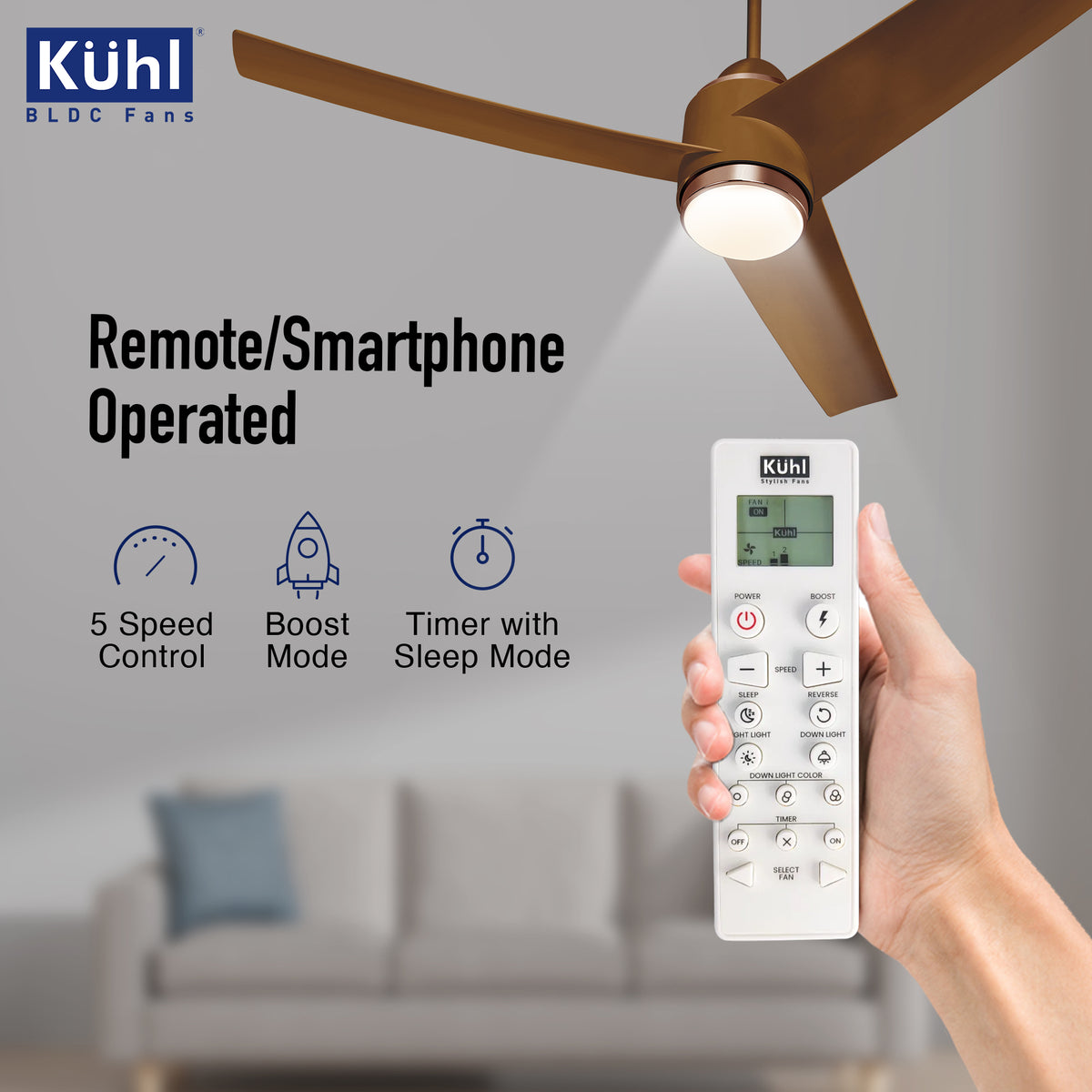 Kühl Windzz K3 65% Power Saving BLDC Ceiling Fan | BEE 5 Star Rated & ISI Marked | High Air Flow | 5 Year Warranty on Motor Brown / 1320mm - high-quality product