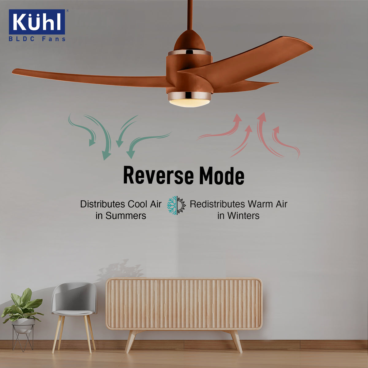 Kühl Windzz K3 65% Power Saving BLDC Ceiling Fan | BEE 5 Star Rated & ISI Marked | High Air Flow | 5 Year Warranty on Motor Brown / 1320mm Aerodynamic Blade Design for High Air Flow - product feature