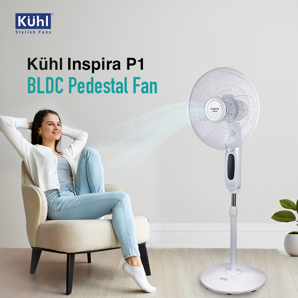 Kühl Inspira P1 BLDC Pedestal Fan with Remote Touch Screen Control Panel with Digital Display Height Adjustment Tilt Mechanism, Swivel