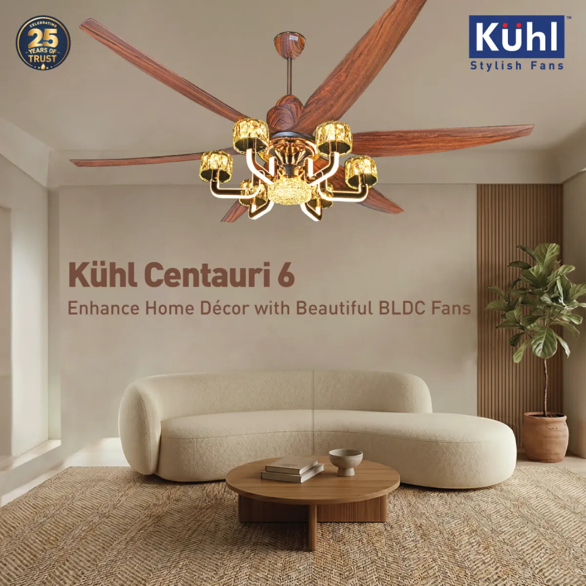 Kühl Centauri 6 BLDC 1670mm Ceiling Fan | Next-Gen BLDC Motor | Saves Up to 65% Electricity | Operates on Smart Phone, Remote, IoT/ Wi-Fi and Alexa/ Voice Control | 37W | 35W Chandelier | High Airflow | 5-Year Motor Warranty
