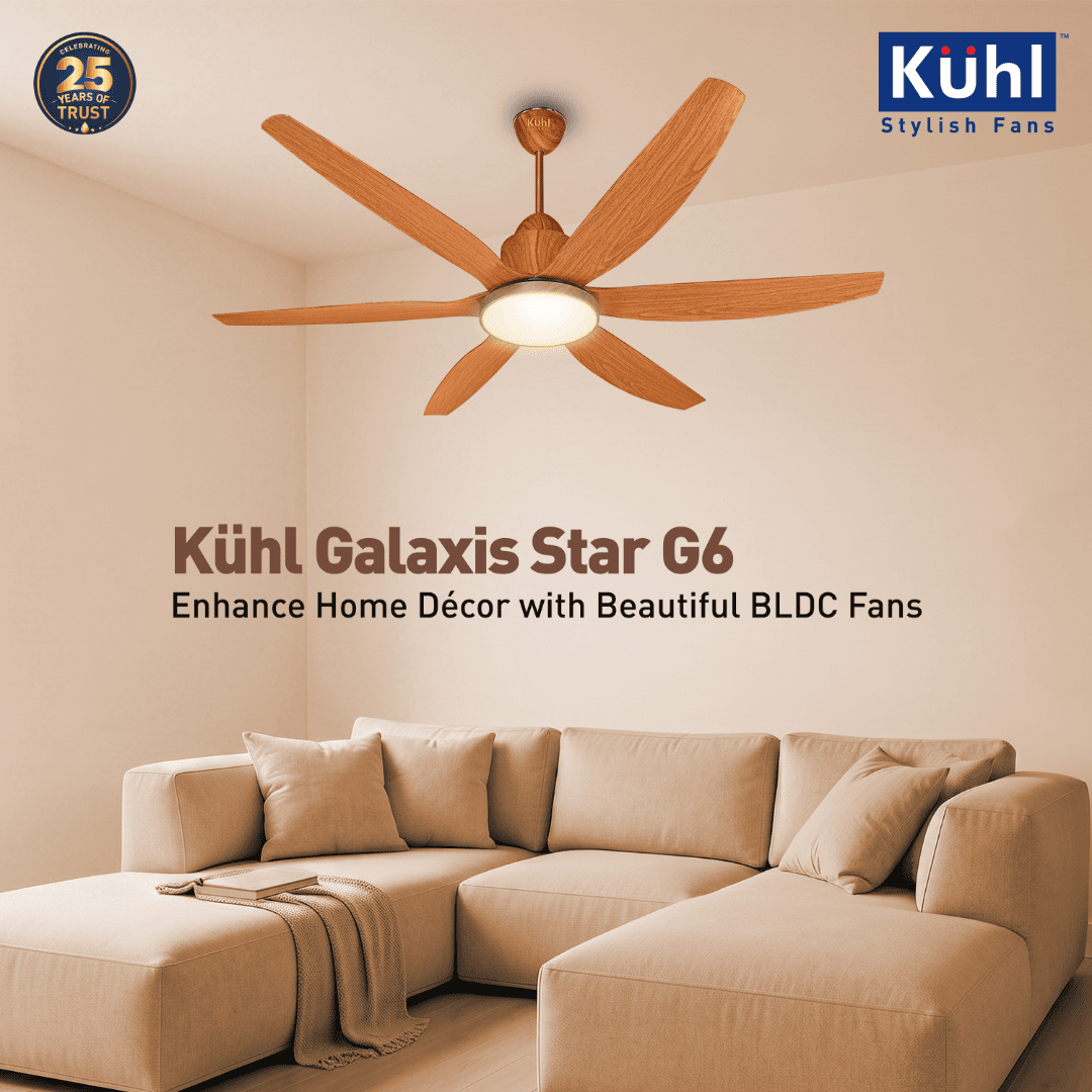 Kühl Galaxis Star G6 BLDC 1400mm Ceiling Fan | Next-Gen BLDC Motor | Saves Up to 65% Electricity | Operates on Smart Phone, Remote, IoT/ Wi-Fi and Alexa/ Voice Control | 32W | 3-Colour Down Light | BEE 5-Star &amp; ISI Certified