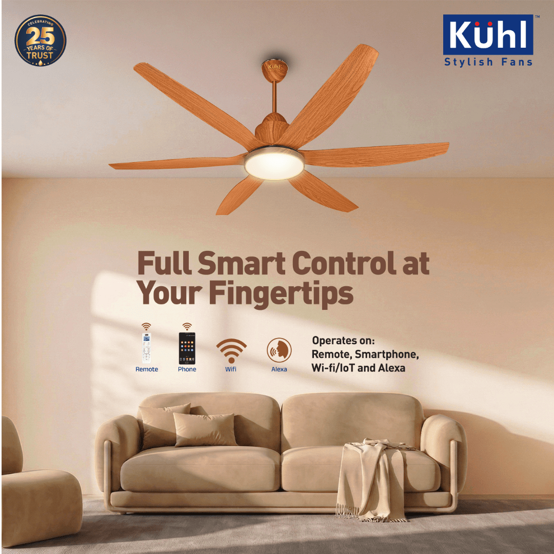 Kühl Galaxis Star G6 BLDC 1400mm Ceiling Fan | Next-Gen BLDC Motor | Saves Up to 65% Electricity | Operates on Smart Phone, Remote, IoT/ Wi-Fi and Alexa/ Voice Control | 32W | 3-Colour Down Light | BEE 5-Star &amp; ISI Certified
