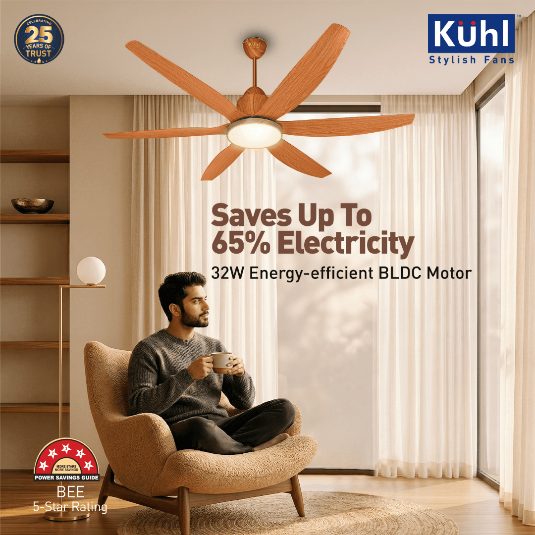 Kühl Galaxis Star G6 BLDC 1400mm Ceiling Fan | Next-Gen BLDC Motor | Saves Up to 65% Electricity | Operates on Smart Phone, Remote, IoT/ Wi-Fi and Alexa/ Voice Control | 32W | 3-Colour Down Light | BEE 5-Star &amp; ISI Certified