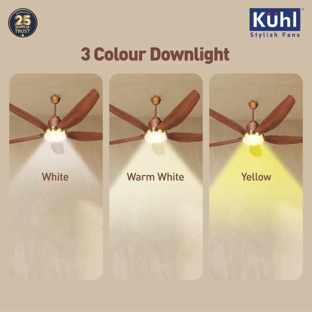 Kühl Luxus Star BLDC 1400mm Ceiling Fan | Next-Gen BLDC Motor | Saves Up to 65% Electricity | Operates on Smart Phone, Remote, IoT/ Wi-Fi and Alexa/ Voice Control | 32W | 3-Colour Down Light | BEE 5-Star &amp; ISI Certified