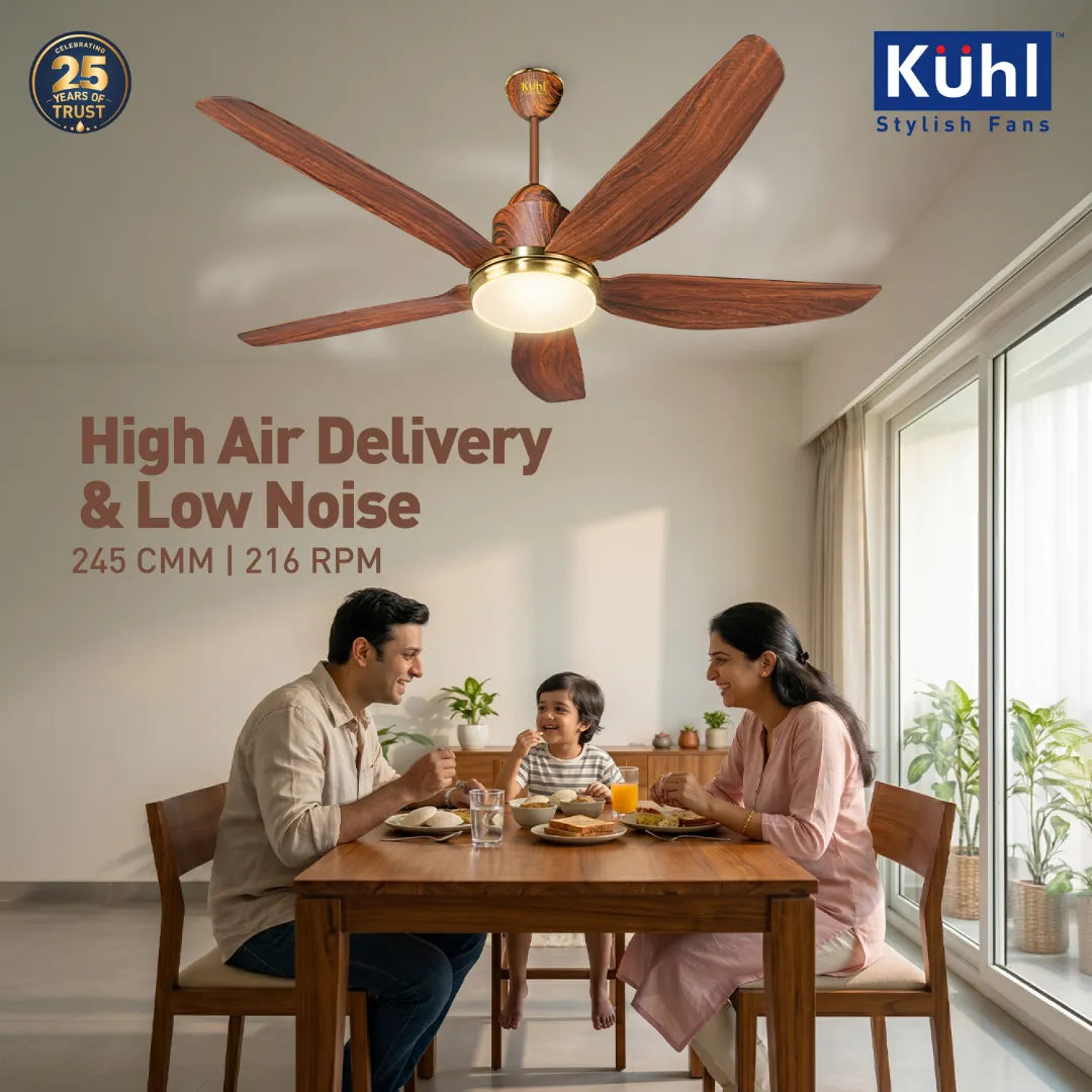 Kühl Luxus Star BLDC 1400mm Ceiling Fan | Next-Gen BLDC Motor | Saves Up to 65% Electricity | Operates on Smart Phone, Remote, IoT/ Wi-Fi and Alexa/ Voice Control | 32W | 3-Colour Down Light | BEE 5-Star &amp; ISI Certified