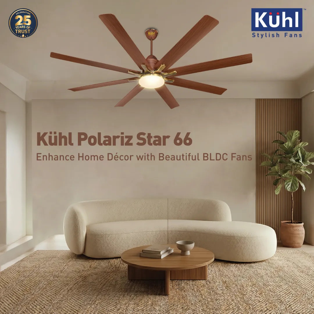 Kühl Polariz Star 66 BLDC 1650mm Ceiling Fan | Next-Gen BLDC Motor | Saves Up to 65% Electricity | Operates on Smart Phone, Remote, IoT/ Wi-Fi and Alexa/ Voice Control | 35W | 3-Colour Down Light