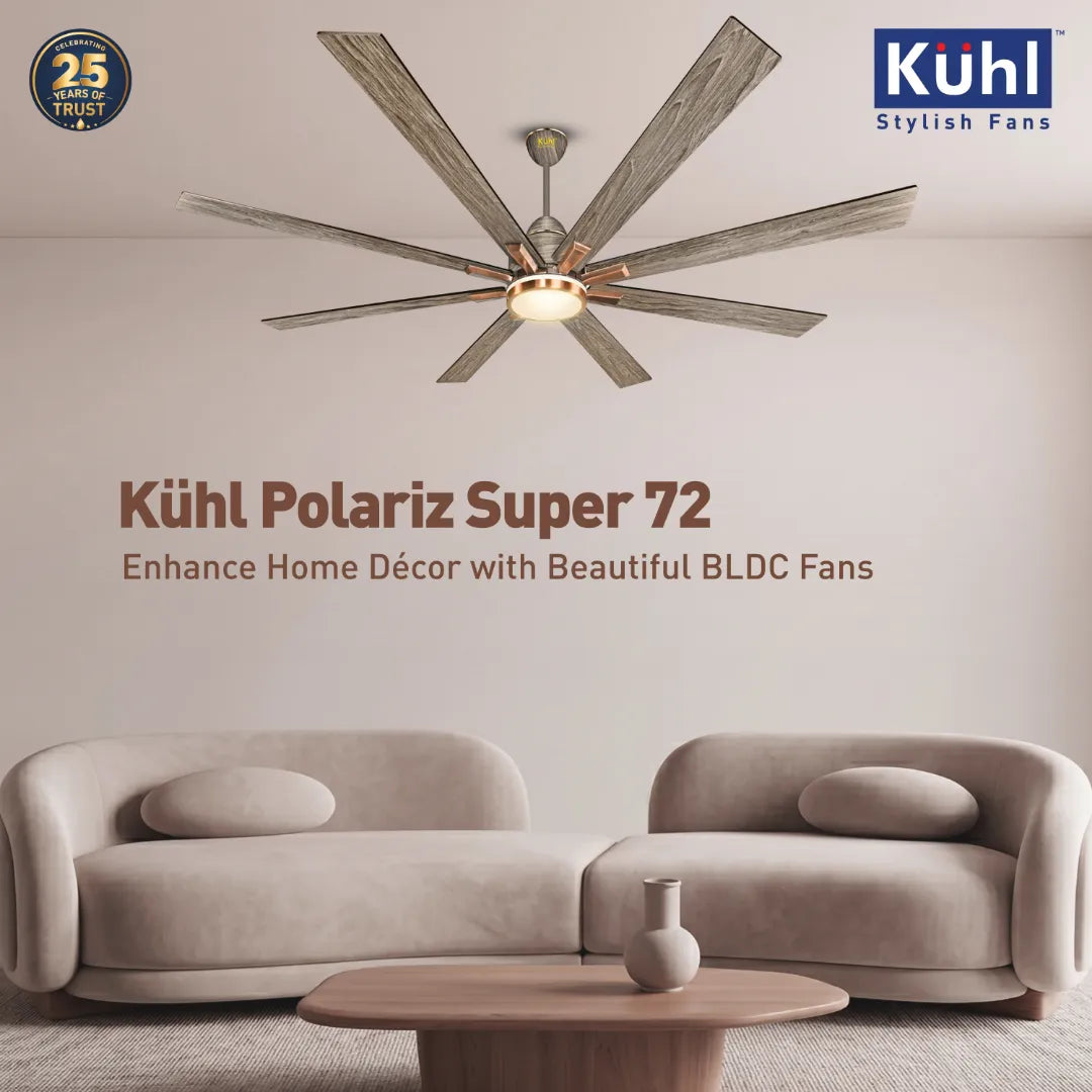 Kühl Polariz Super 72 BLDC 1800mm Ceiling Fan | Next-Gen BLDC Motor | Saves Up to 65% Electricity | Operates on Smart Phone, Remote, IoT/ Wi-Fi and Alexa/ Voice Control | 35W | 3-Colour Down Light | High Airflow