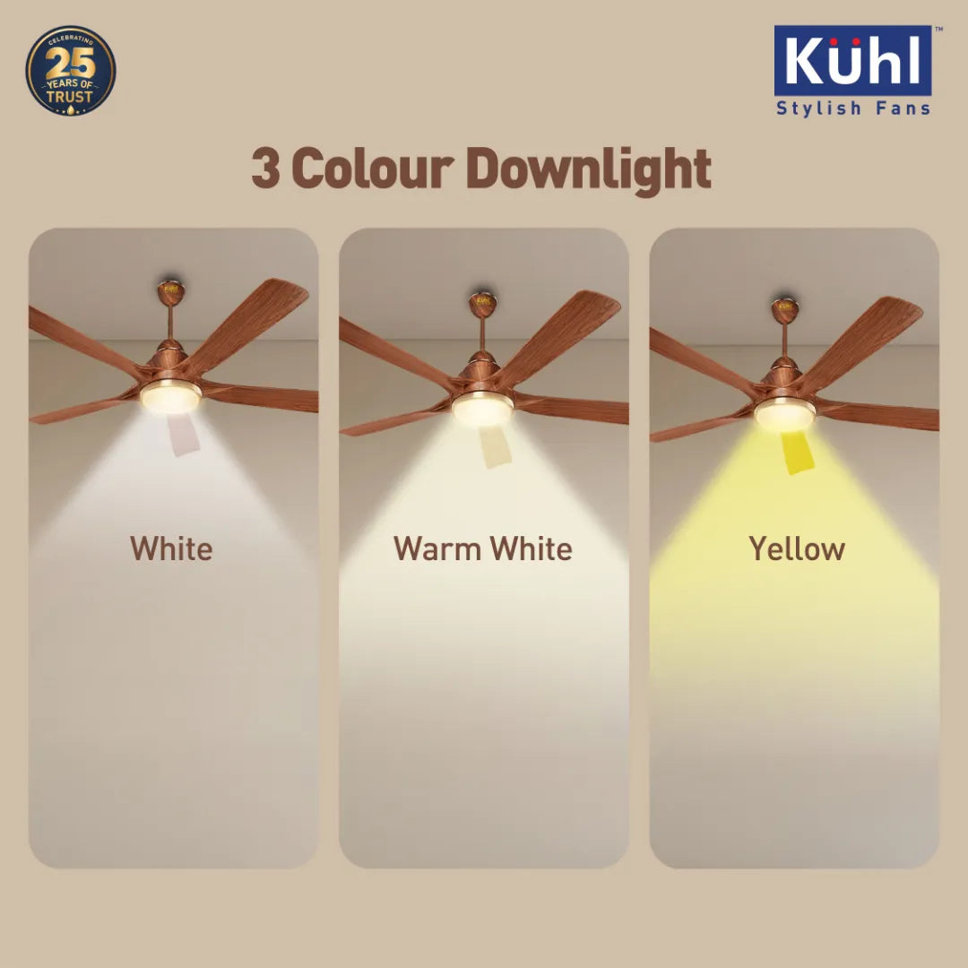 Kühl Luxus Plus BLDC 1400mm Ceiling Fan | Next-Gen BLDC Motor | Saves Up to 65% Electricity | Operates on Smart Phone, Remote, IoT/ Wi-Fi and Alexa/ Voice Control | 32W | 3-Colour Down Light | BEE 5-Star &amp; ISI Certified